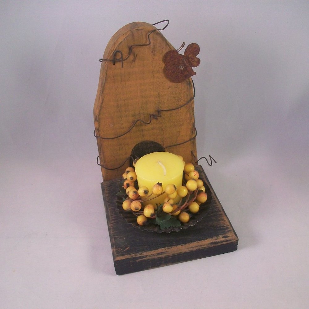 Primitive Rustic Wood Bird House Crimp Metal Votive Candle Holder Country Core